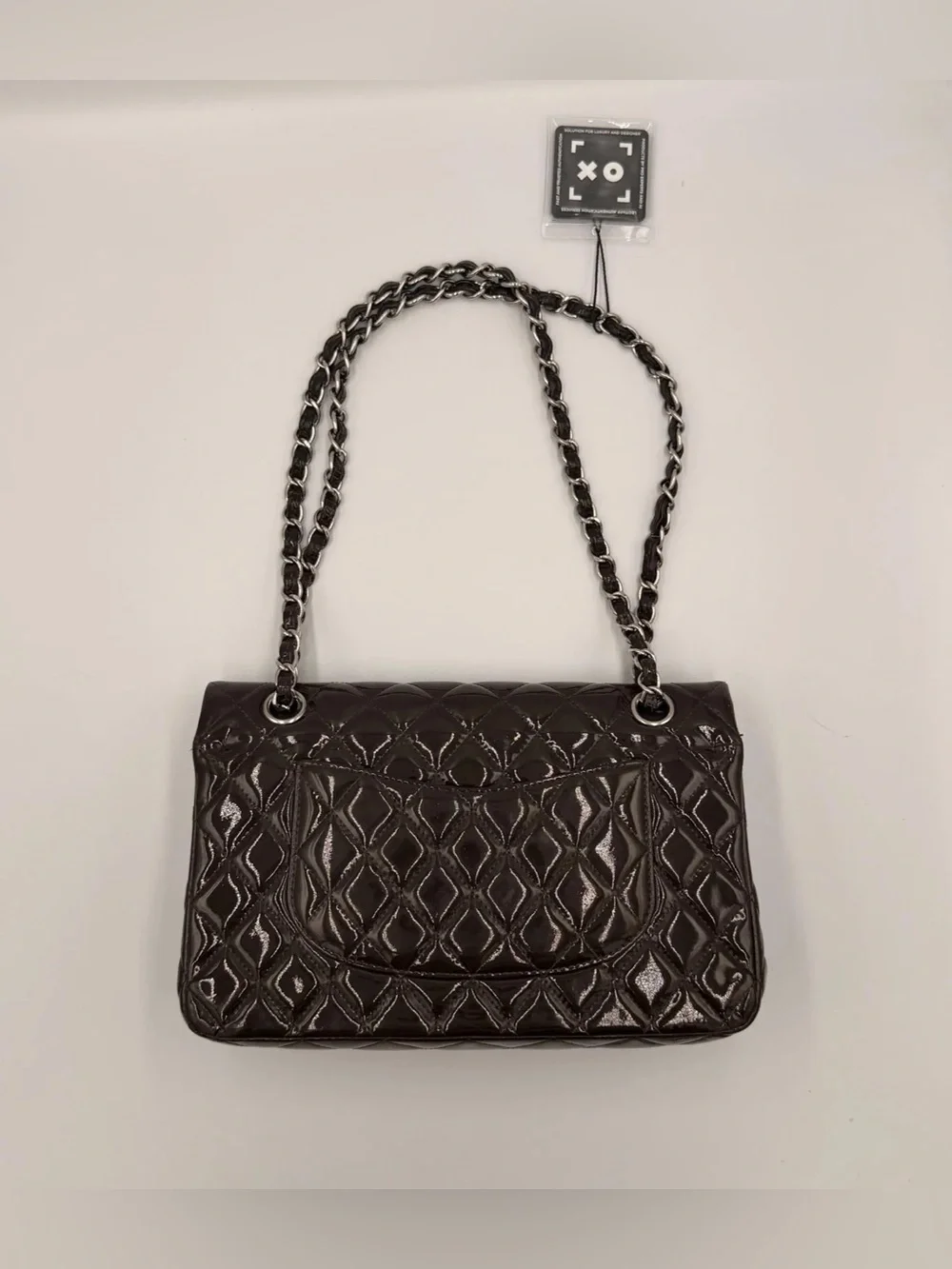 Chanel Classic Medium Double Flap — Dark Brown Patent Silver HW